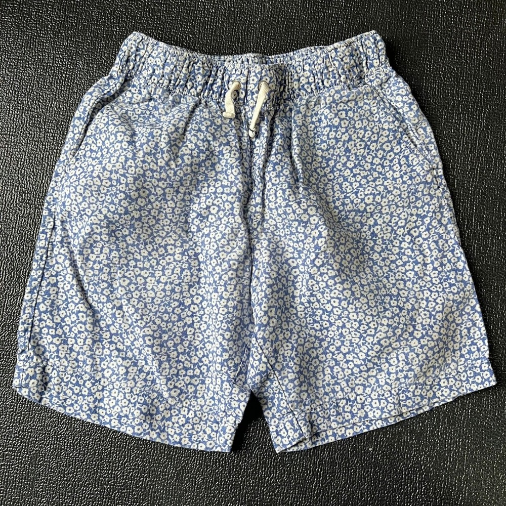 Crewcuts J.Crew Boys Blue White Floral 100% Linen‎ Pull On Shorts sz 12 Preppy